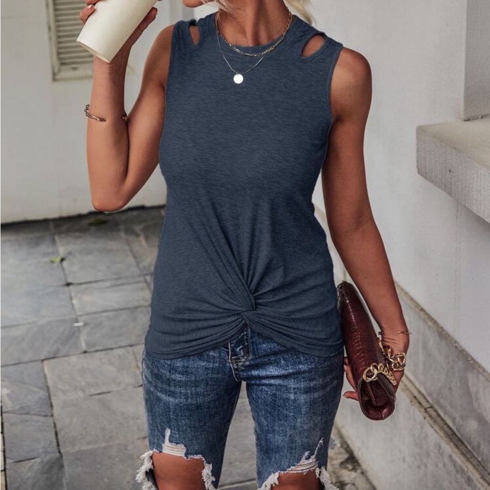 💥Buy 2 Get 1 Free💥 SHEIN Dark Blue Twist Knot Muscle Tee